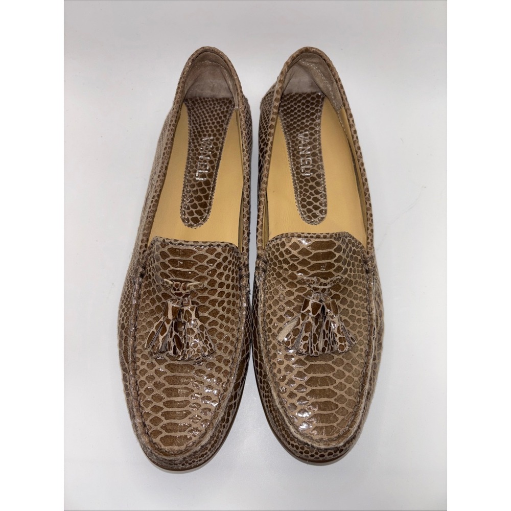 Vaneli Womens 8 A Snakeskin Embossed Leather Tassel Loafers Brown Driving Mocs